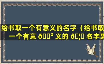 给书取一个有意义的名字（给书取一个有意 🌲 义的 🦆 名字男孩）